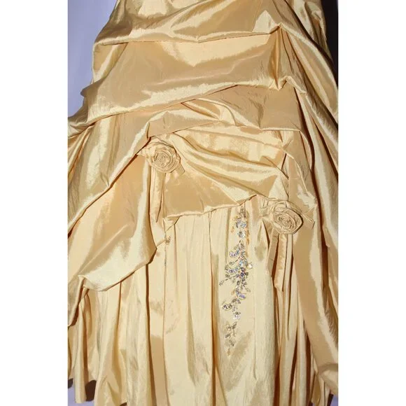 MayQueen #607 Taffeta Prom or Ball Gown With Pickups in Skirt-Size 10-GOLD-NWT - Picture 7 of 8